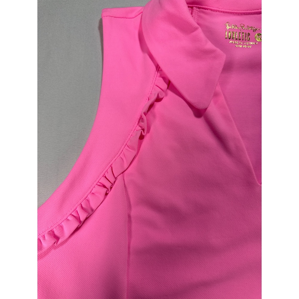 Lilly Pulitzer Luxletic Pink Sleeveless Ruffle Polo Golf Tennis Top Womens M - Picture 4 of 8
